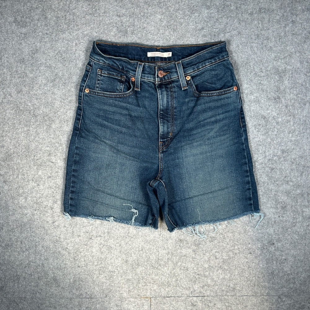 Levi Denim Shorts Women 27 Blue High Waisted Mom Jean Cut Off Frayed Hem Summer